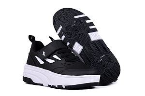 Tênis Infantil Anninha Tira Com Velcro Com Rodinhas Skate Preto Branco