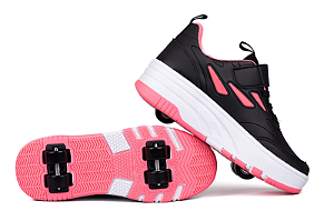 Tênis Infantil Anninha Tira Com Velcro Com Rodinhas Skate Preto/Pink