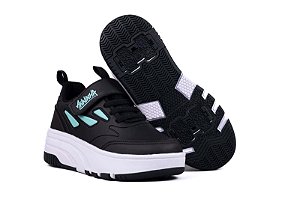 Tênis Infantil Anninha Tira Com Velcro Com Rodinhas Skate Preto/Verde-Agua