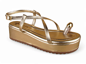 Sandalia Flat Flor De Lis Fivela Metalizada Com Adorno Ouro Light