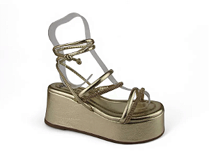 Sandalia Flor De Lis Salto Anabella Amarração Tira Com Strass Ouro Light