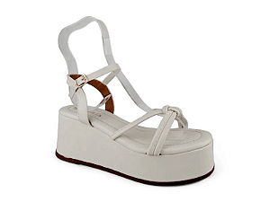 Sandalia Salto Anabella Flor De Lis Tira Fivela Off White