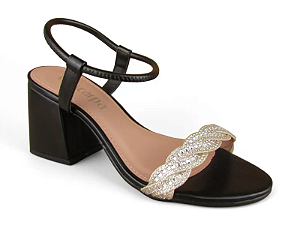 Sandalia Salto Bloco Via Scarpa Tira Com Cristal Preto