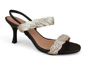 Sandalia Via Scarpa Salto Fino Tira Com Pedras Calce Facil Preto