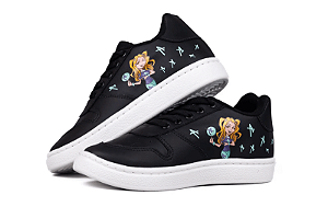 Tênis Infantil Casual Anninha Cadarço Com Recortes Preto