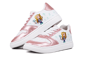 Tênis Infantil Casual Anninha Cadarço Com Recortes Branco Pink