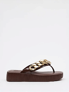 Chinelo Petite Jolie Flatform Bico Quadrado Correia Com Corrente Brown