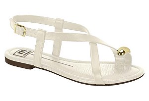 Sandalia Rasteira Moleca Dedinho Com Adorno Dourado Branco Off