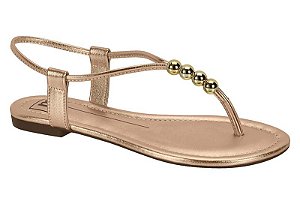 Sandalia Moleca Rasteira Calce Facil Tira Com Esferas Ouro Rosado