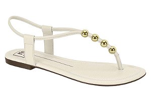 Sandalia Moleca Rasteira Calce Facil Tira Com Esferas Branco Off