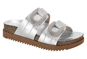 Sandalia Papete Moleca 2 Tiras Com Detalhe De Strass Calce Facil Prata