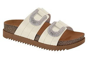 Sandalia Papete Moleca 2 Tiras Com Detalhe De Strass Calce Facil Branco Off