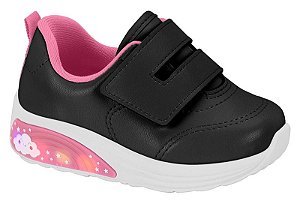Tenis Molekinha Tira Com Velcro Solado Com Led Preto