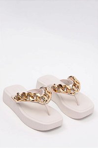 Chinelo Petite Jolie Flatform Bico Quadrado Correia Com Corrente White