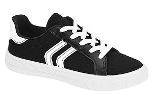 Tenis Casual Feminino Moleca Com Listra  Preto Branco