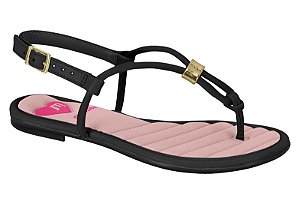 Sandalia Rasteira Molekinha Tira Com Fivela Detalhe Dourado Preto