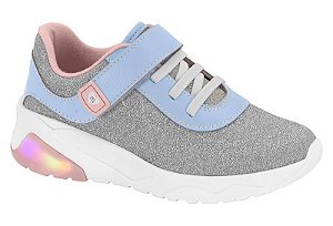 Tenis Infantil Molekinha Com Velcro Solado Com Led  Prata/Jeans