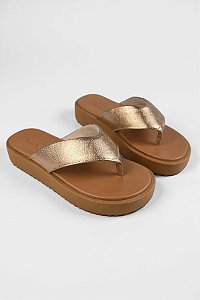 Tamanco Moleca FlatForm Chinelo Solado Alto Calce Facil Ouro Rosado