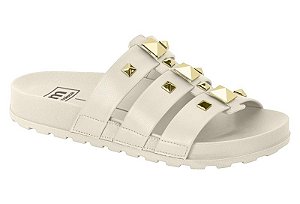 Sandalia Papete Moleca 3 Tiras Com Spike Piramide Branco Off