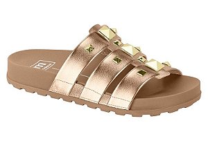 Sandalia Papete Moleca 3 Tiras Com Spike Piramide Ouro Rosado/Nude #2