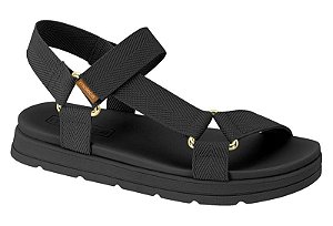 Sandália Flat Moleca Tiras De Tecido Fechamento Em Velcro Preto