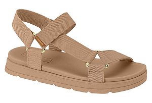 Sandália Flat Moleca Tiras De Tecido Fechamento Em Velcro Nude