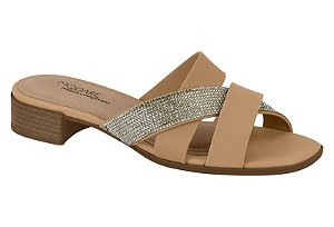 Tamanco Modare Calce Facil Saltinho Com Tiras Strass Tan