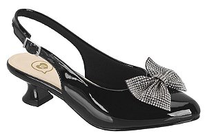 Mule Molekinha Tira Com Fivela Veniz Com Laço Strass  Preto