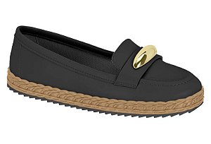 Sapatilha Moleca Bico Redondo Com Detalhe Dourado Preto