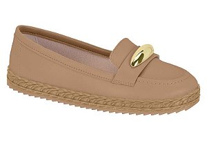 Sapatilha Moleca Bico Redondo Com Detalhe Dourado Nude