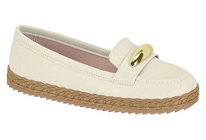 Sapatilha Moleca Bico Redondo Com Detalhe Dourado Branco Off