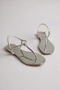 Sandalia Rasteira Anna Flor Calce Facil Com Strass Prata