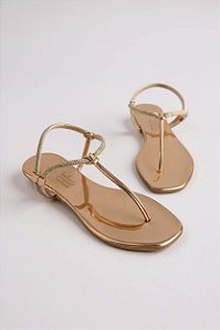 Sandalia Rasteira Anna Flor Calce Facil Com Strass Cobre