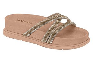 Papete Beira Rio Tiras Cruzadas Com Strass Formato Anatômico Grafite/Ouro