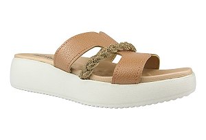 Tamanco Modare Calce Facil Flatform Tira Larga Com Strass Nude/Dourado