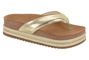 Tamanco Flat Beira Rio Metalizado Tira De Dedo Calce Facil Dourado