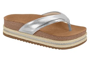 Tamanco Flat Beira Rio Metalizado Tira De Dedo Calce Facil Prata