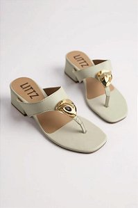 Tamanco Feminino Littz Com Salto Baixo  Off White/Ouro