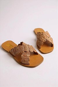 Sandalia Rasteira Feminina Littz Tiras Cruzadas  Caramelo