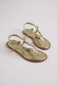 Sandália Feminina Littz Rasteira Tira Com Spikes E Fivela Ouro Light Esp/Ouro