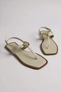 Sandalia Rasteira Feminino Littz Com Fivela E Pedraria   Off White/Off White/Ouro