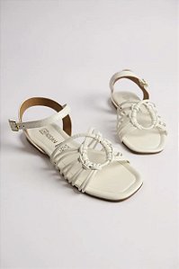 Sandalia Rasteira Addan Tiras Circulo  Branco