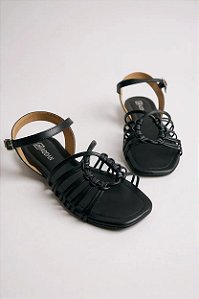 Sandalia Rasteira Addan Tiras Circulo Preto