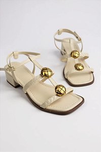 Sandalia Com Salto Bloco Tira Com Tachas Off White