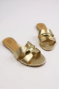 Sandalia Rasteira Littz Calce Facil Tira Em H Com Adorno Ouro Light