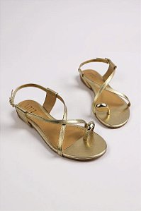 Sandalia Rasteira Littz Metalizada Com Adorno Ouro Light