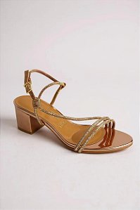 Sandália Vizzano Feminina Com Salto Médio E Tira Fina Dourado/Ouro Rosado