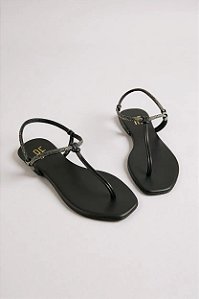 Sandalia Rasteira Anna Flor Calce Facil Com Strass Black Diamond