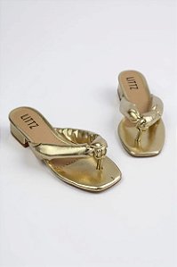 Tamanco Moleca Com Salto Médio E Tira Nó Estilo Rasteira Confortável  Ouro