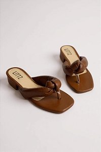 Tamanco Moleca Com Salto Médio E Tira Nó Estilo Rasteira Confortável  Caramelo